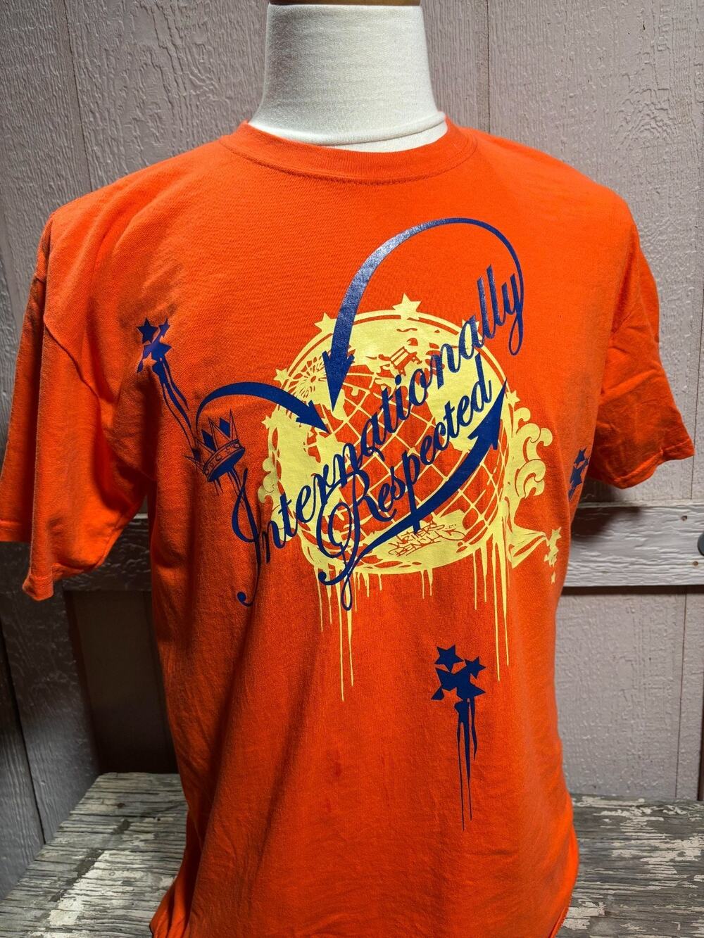 Writers Bench Orange Graphic T-Shirt Large 1997 skate clothes streetwear globe
